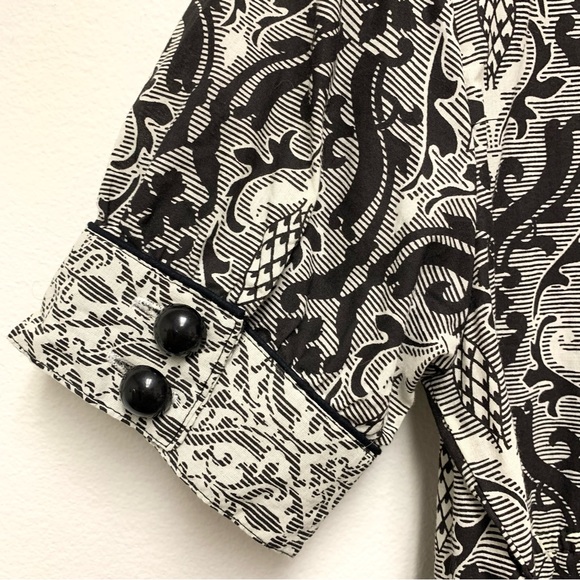 Angie Y2K Babydoll Tunic Top Size Small Black Ivory Tapestry Print Boho Cottage - Picture 10 of 12